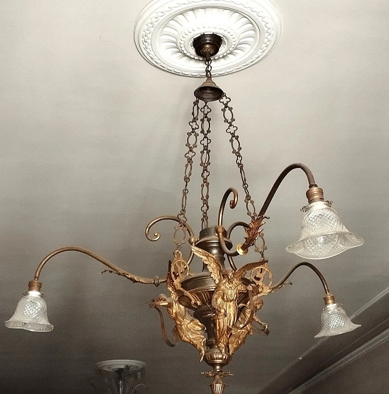 Bronze and brass chandelier, 19th century 3