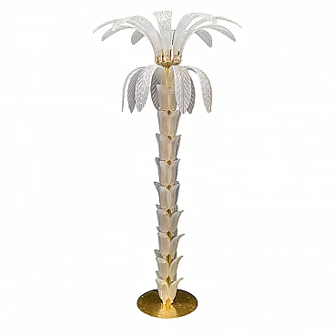 Palm-shaped floor lamp in white Murano glass, 1980s