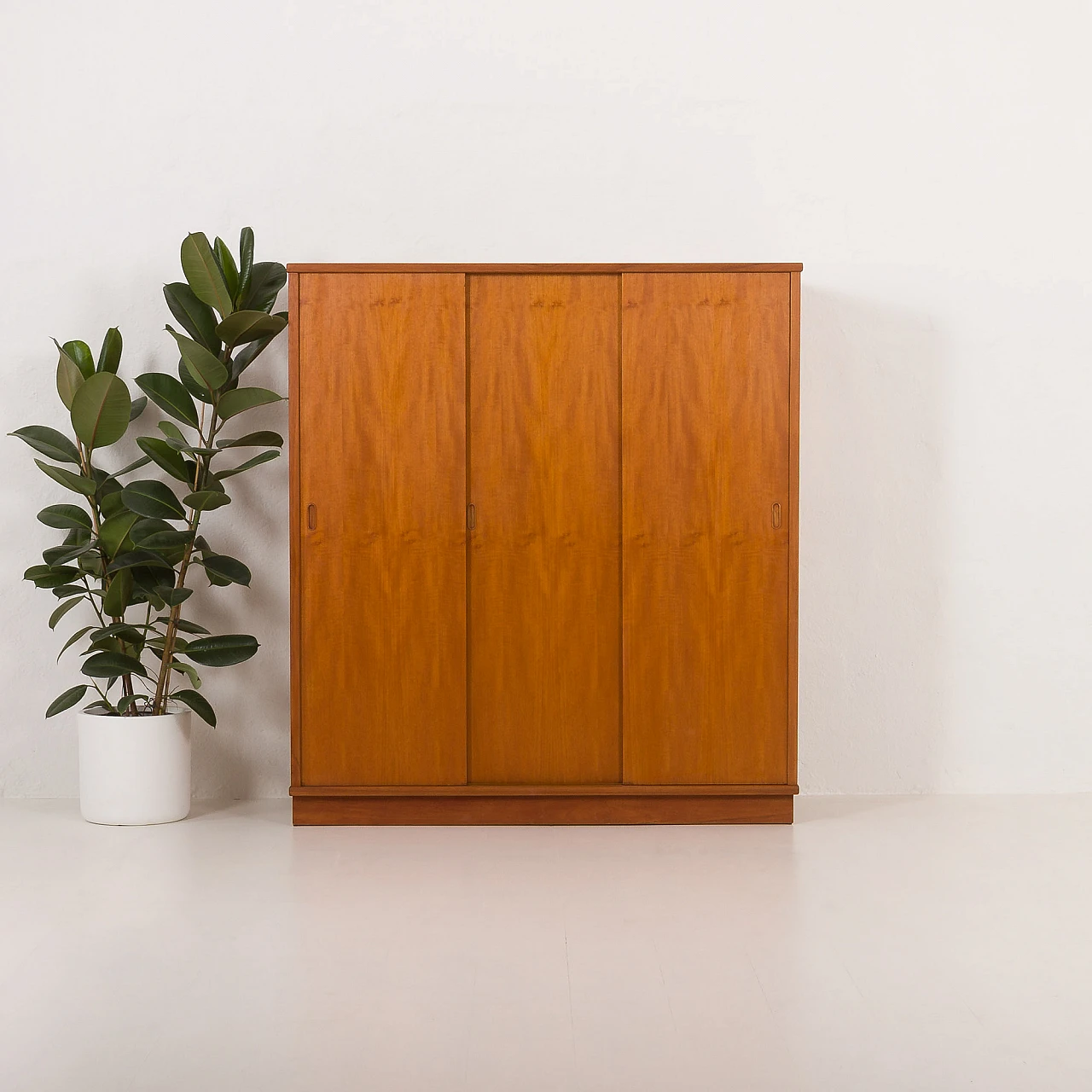 Danish teak wardrobe with three sliding doors, 1970s 3