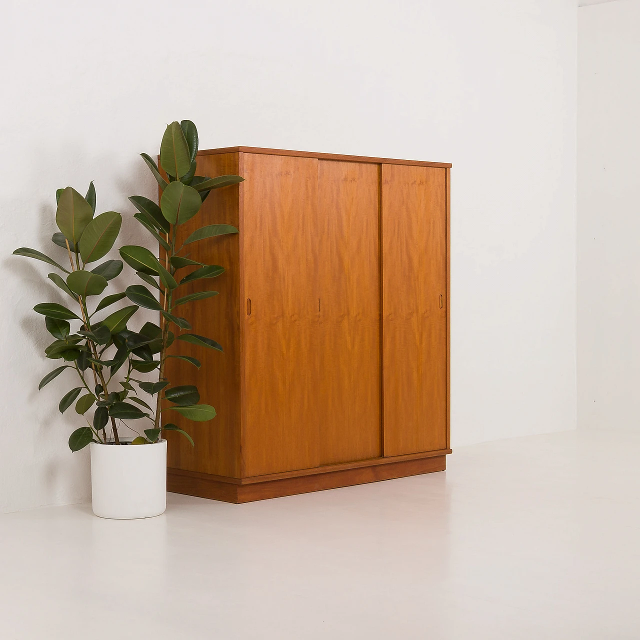 Danish teak wardrobe with three sliding doors, 1970s 4