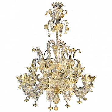 Murano glass chandelier with golden crystal details, 1930s