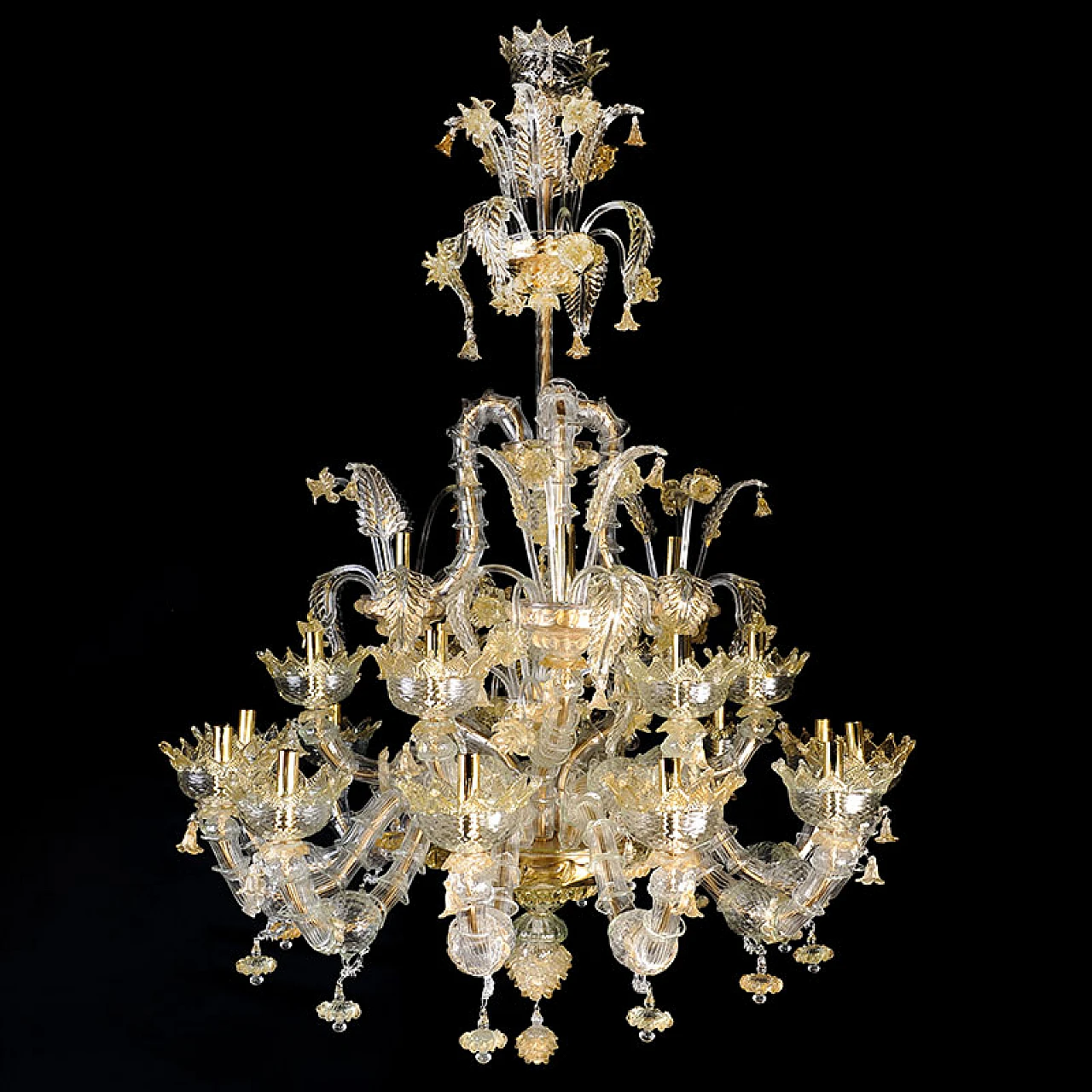 Murano glass chandelier with golden crystal details, 1930s 2