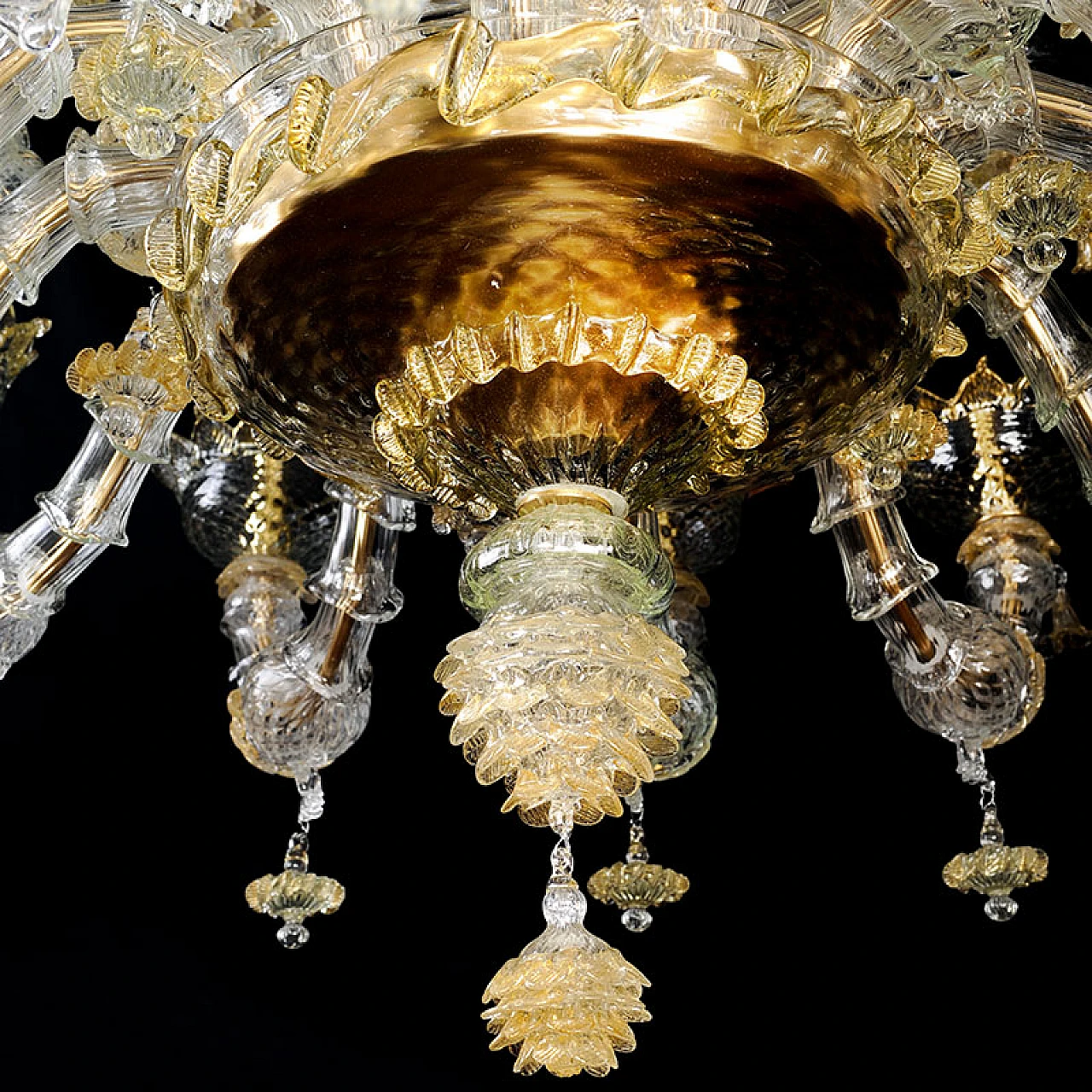 Murano glass chandelier with golden crystal details, 1930s 3