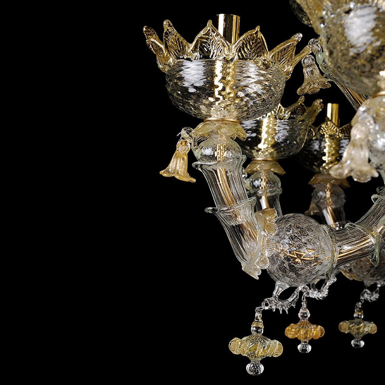 Murano glass chandelier with golden crystal details, 1930s 4