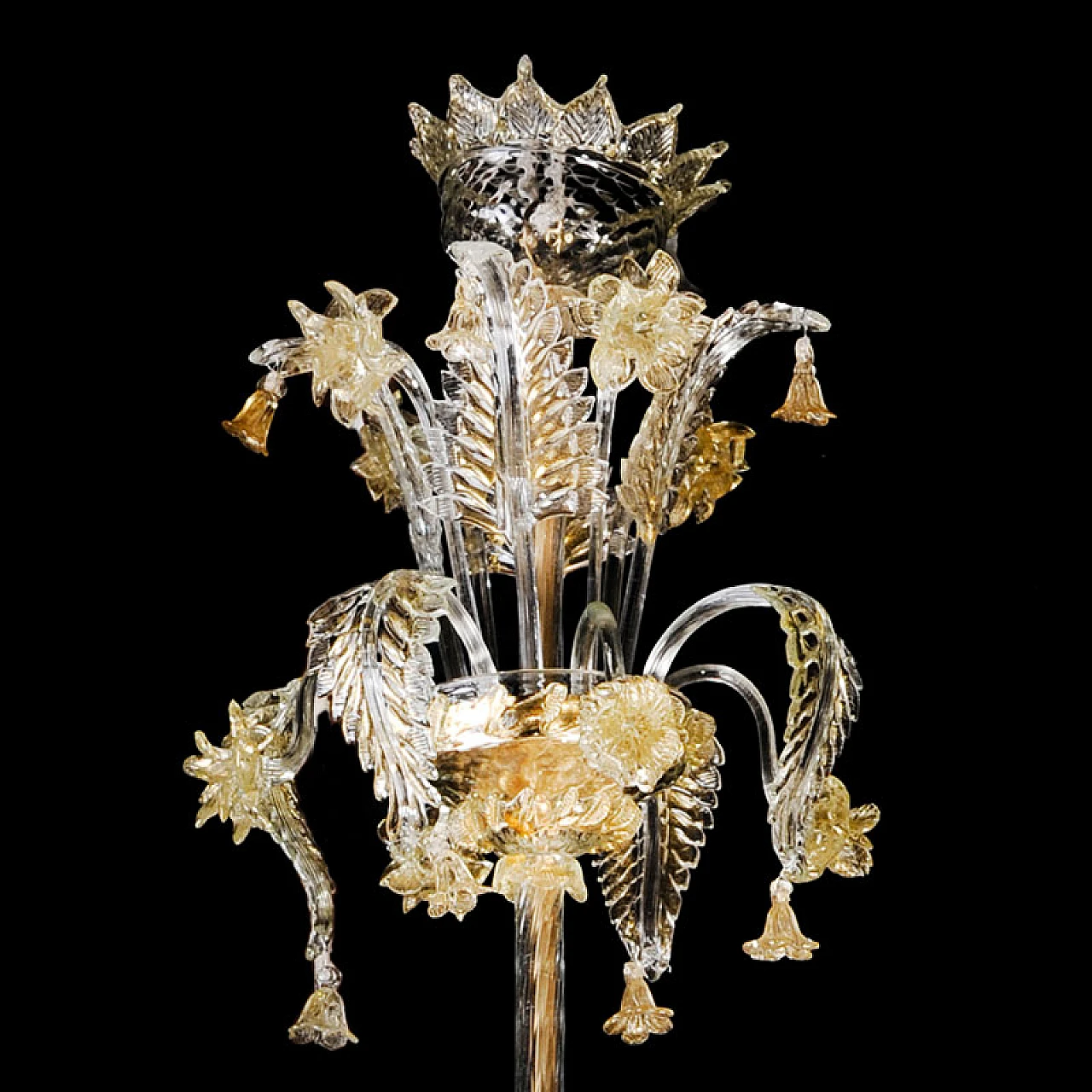 Murano glass chandelier with golden crystal details, 1930s 5