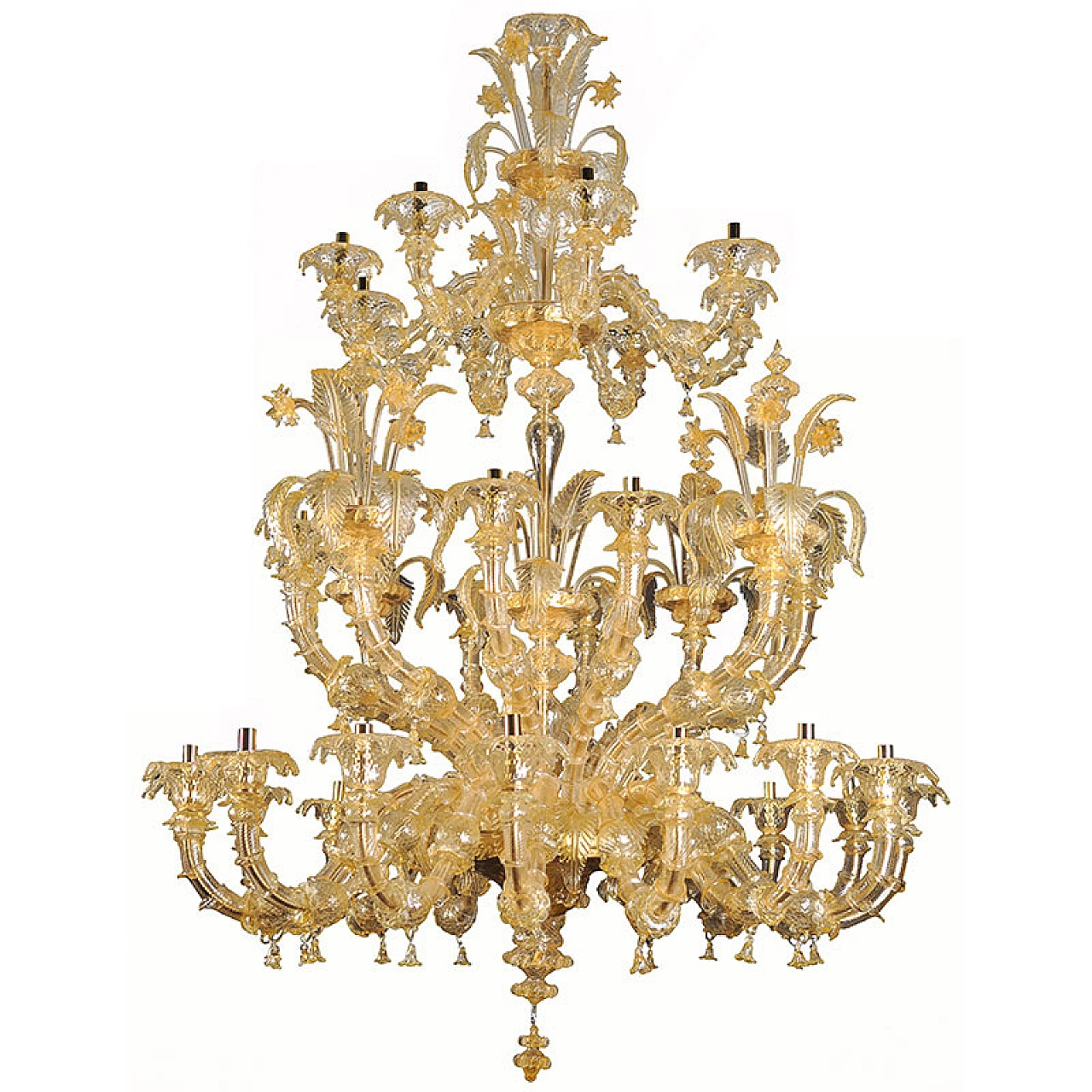 Rezzonico style chandelier in 24 karat gold leaf, 1920s 1