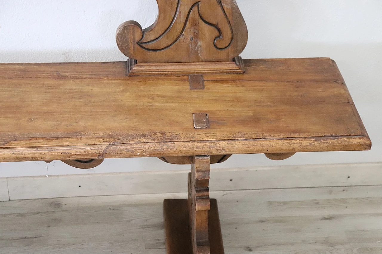 Carved solid walnut wood bench, 19th century 6