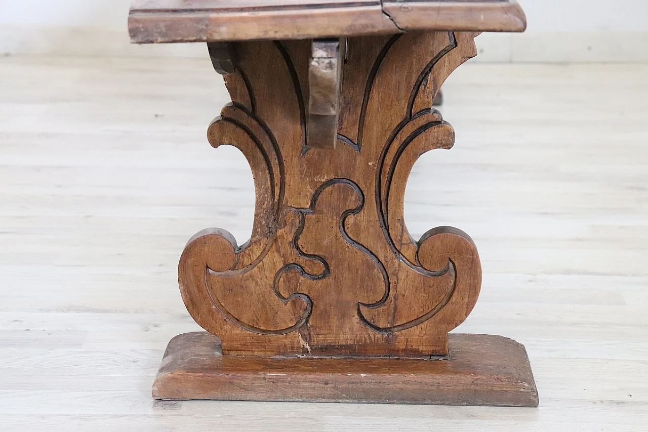 Carved solid walnut wood bench, 19th century 8