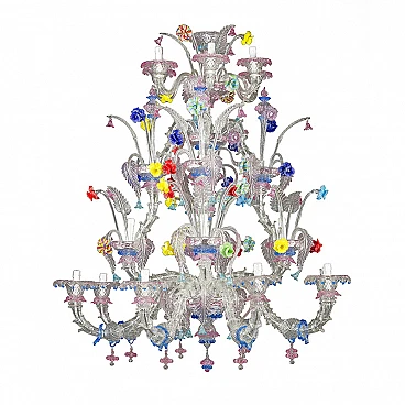 Rezzonico style chandelier in multicolored Murano glass, 1920s