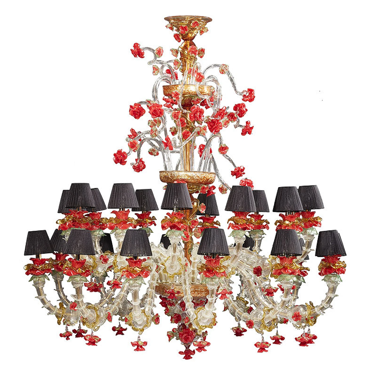 Rezzonico chandelier in white, gold & red Murano glass, 1920s 1