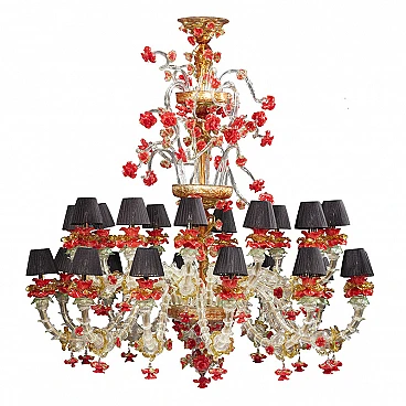 Rezzonico chandelier in white, gold & red Murano glass, 1920s