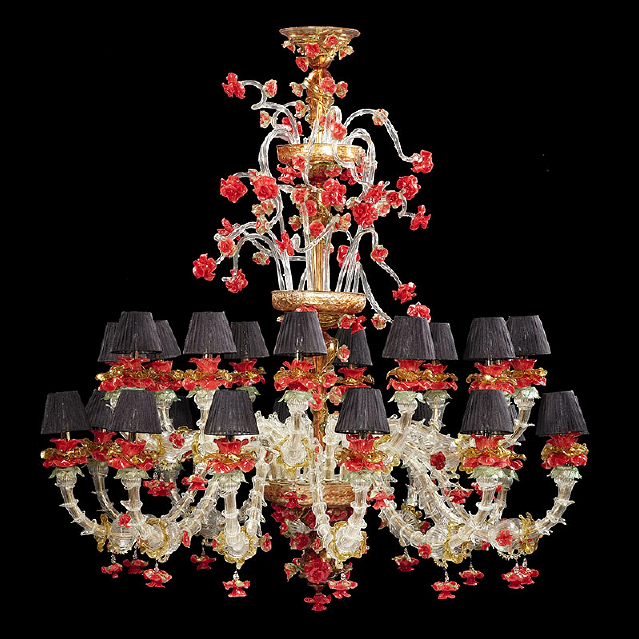 Rezzonico chandelier in white, gold & red Murano glass, 1920s 2