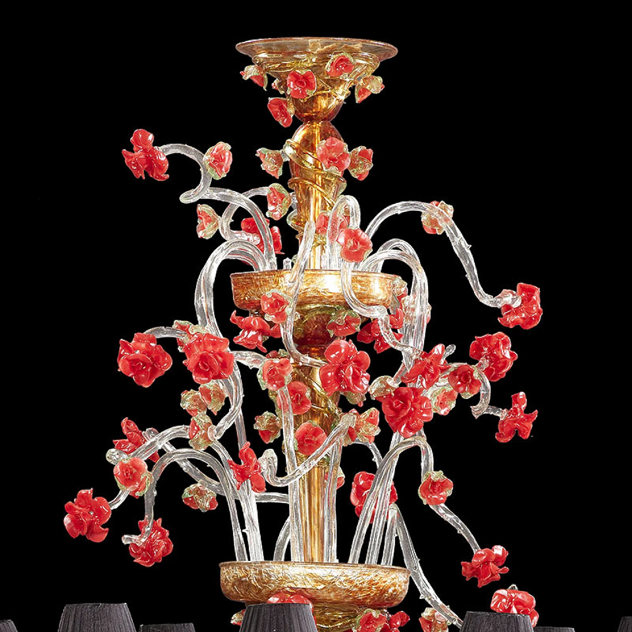 Rezzonico chandelier in white, gold & red Murano glass, 1920s 3