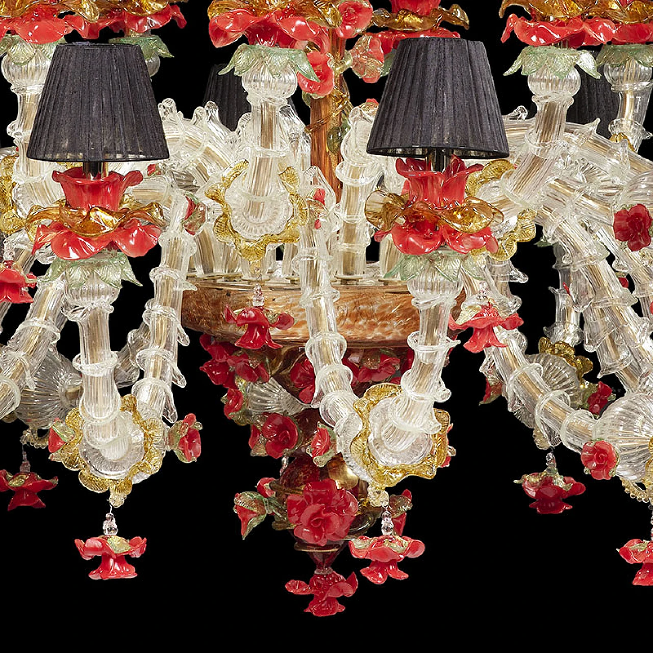 Rezzonico chandelier in white, gold & red Murano glass, 1920s 5