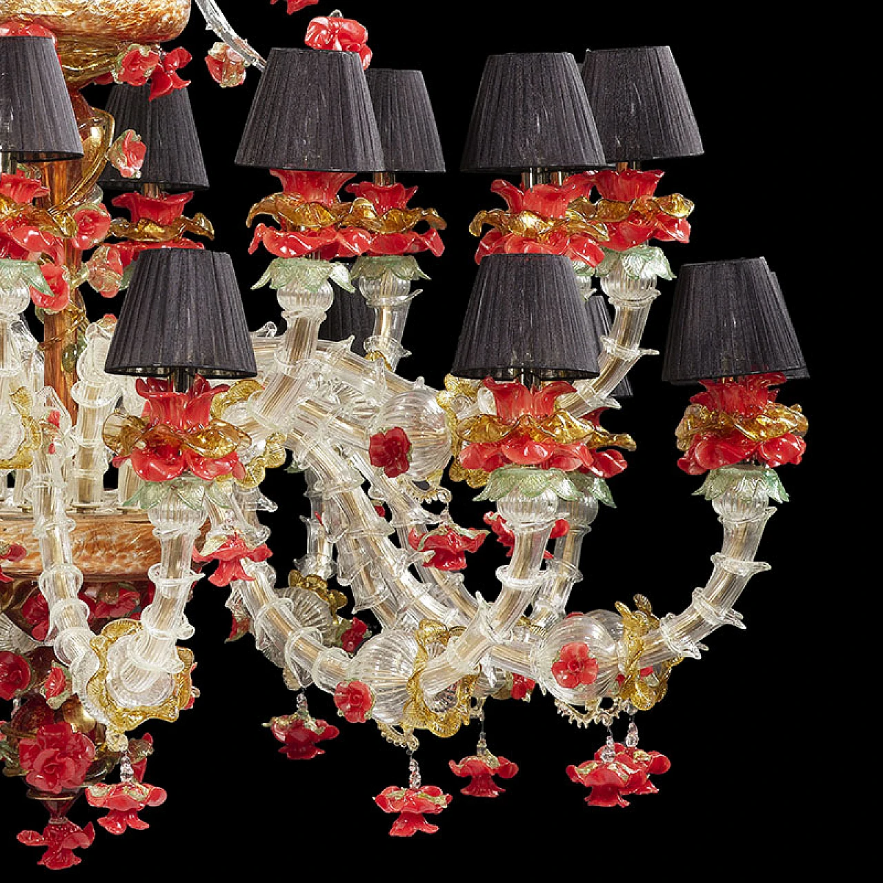 Rezzonico chandelier in white, gold & red Murano glass, 1920s 6