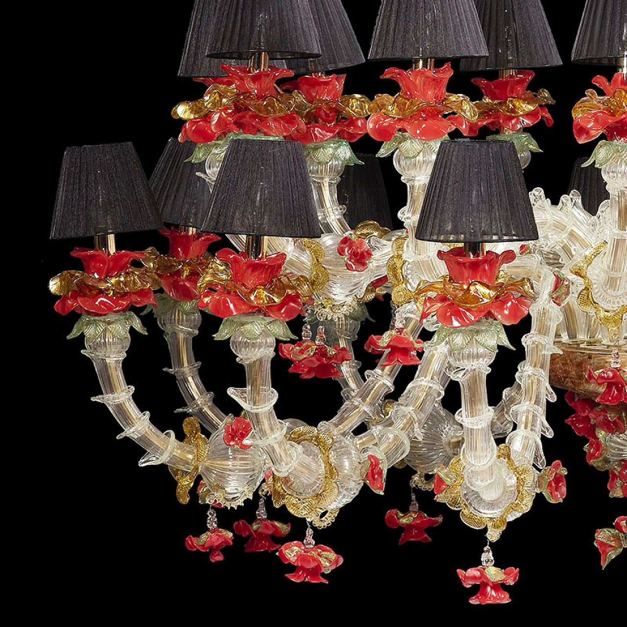 Rezzonico chandelier in white, gold & red Murano glass, 1920s 7