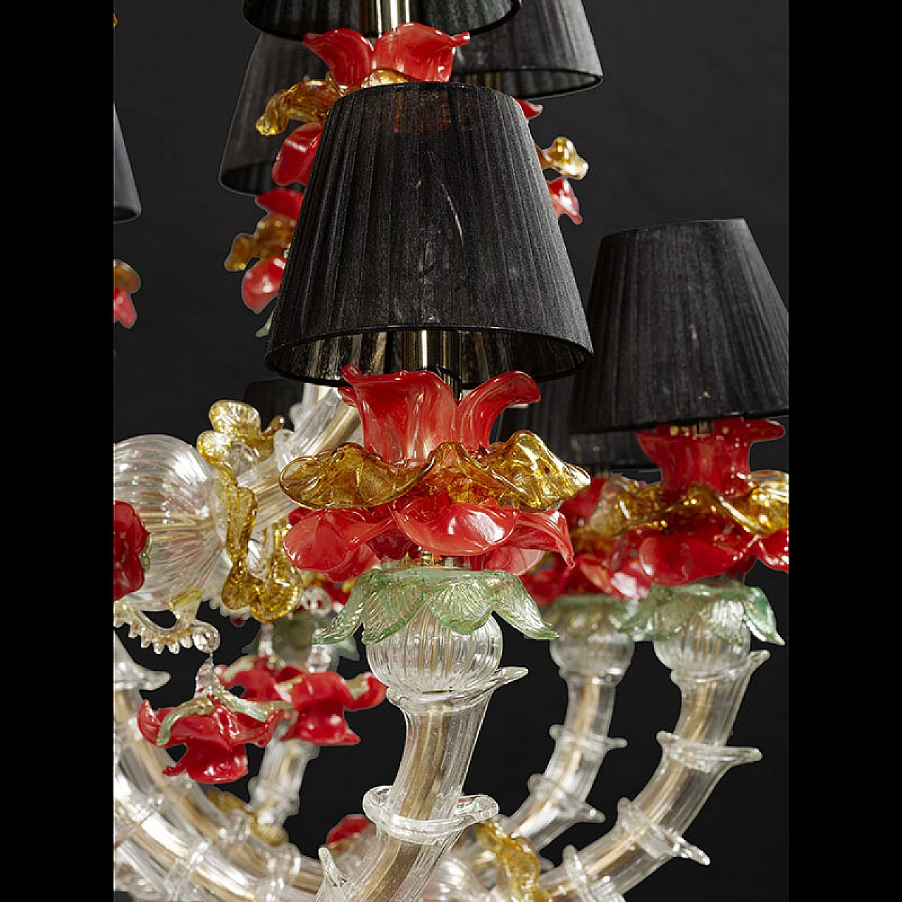 Rezzonico chandelier in white, gold & red Murano glass, 1920s 8