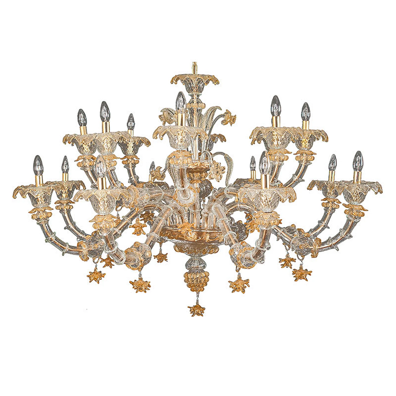 Rezzonico chandelier in crystal & golden Murano glass, 1920s 1