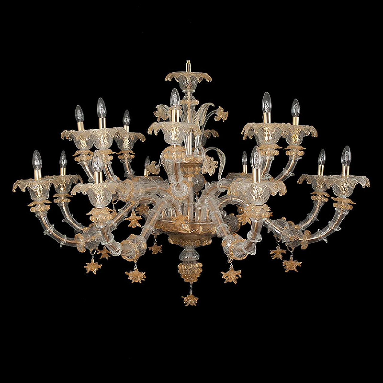 Rezzonico chandelier in crystal & golden Murano glass, 1920s 2