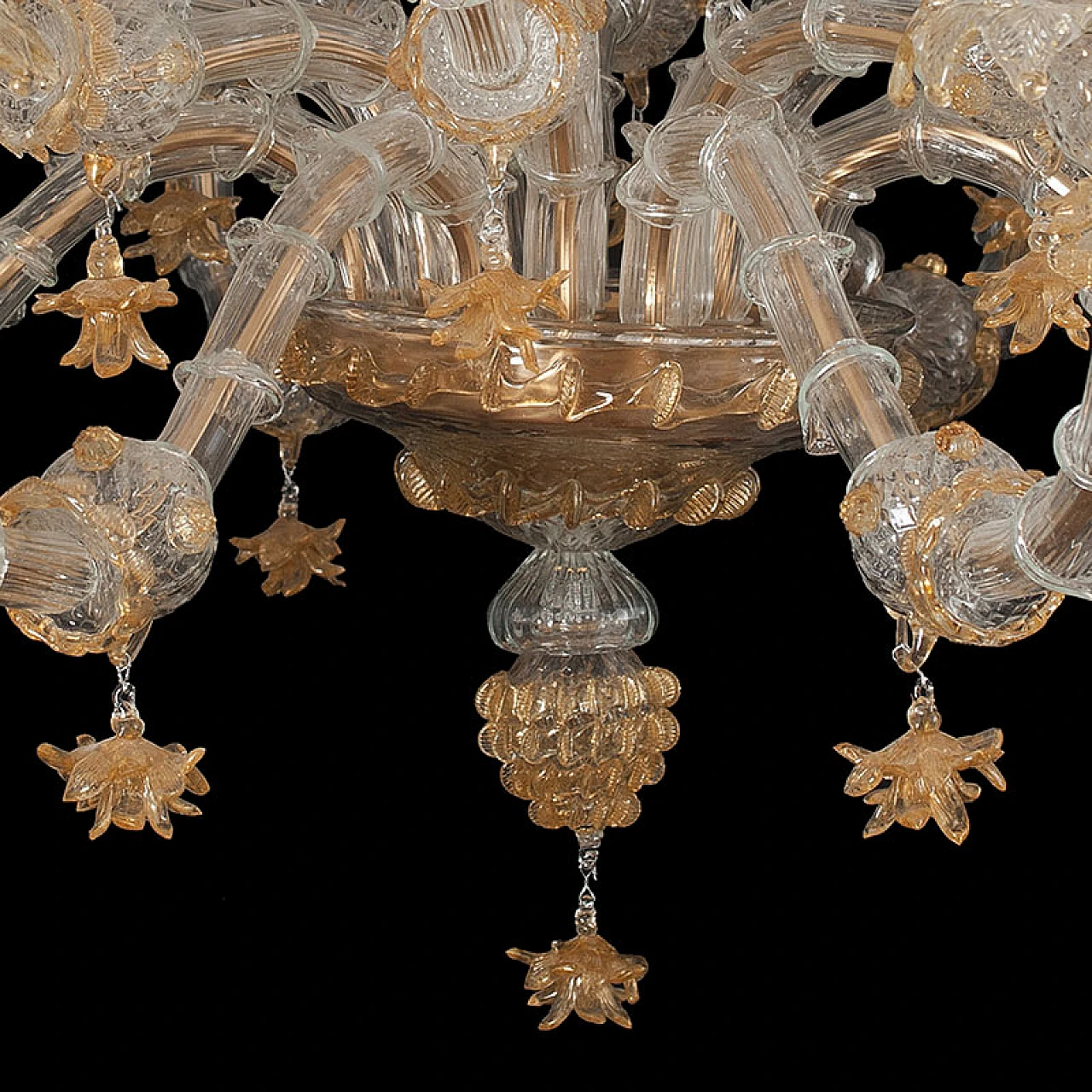 Rezzonico chandelier in crystal & golden Murano glass, 1920s 3