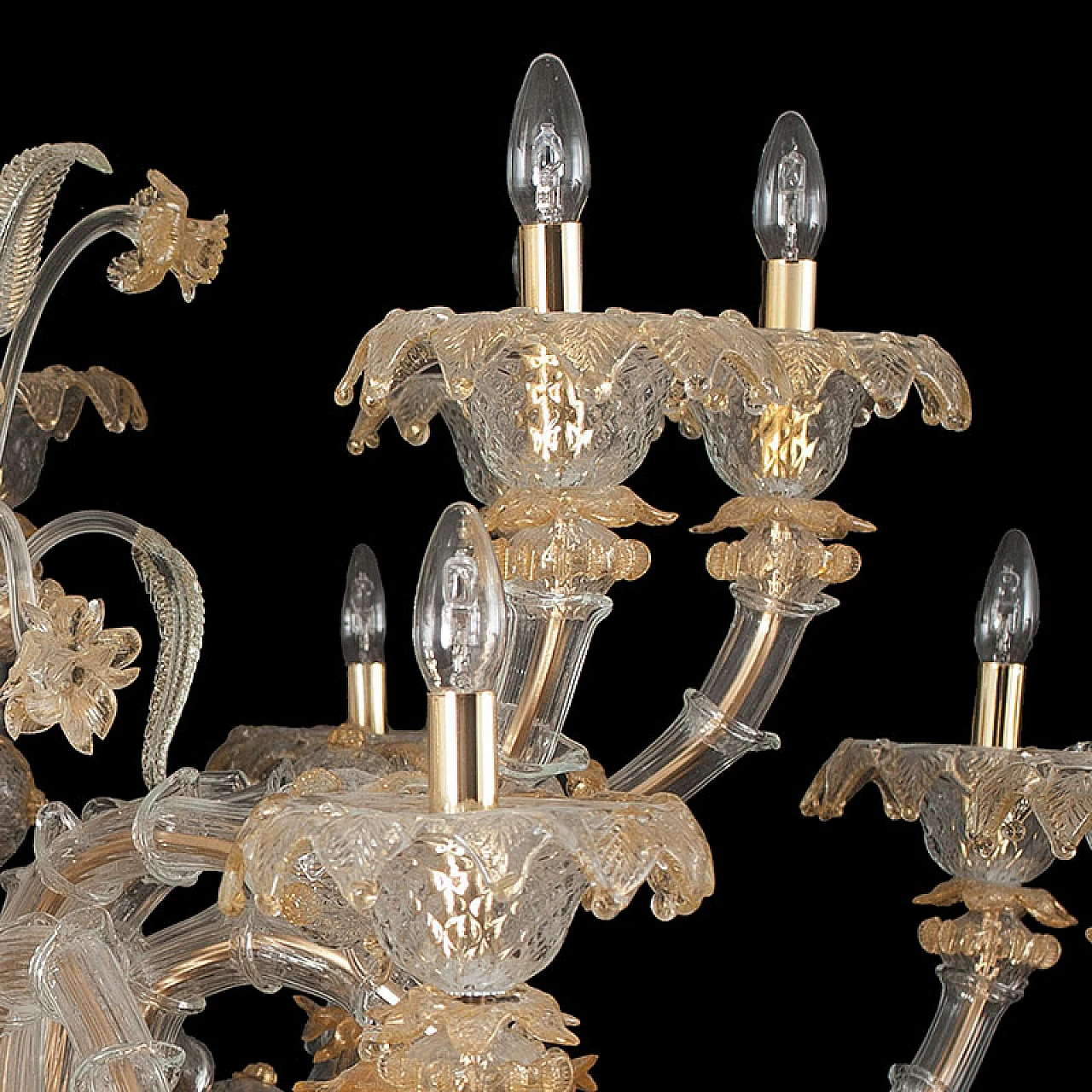 Rezzonico chandelier in crystal & golden Murano glass, 1920s 5