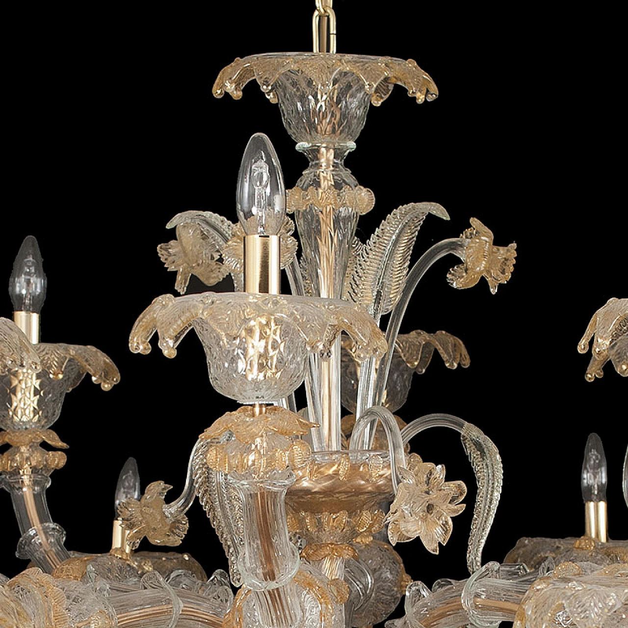 Rezzonico chandelier in crystal & golden Murano glass, 1920s 6