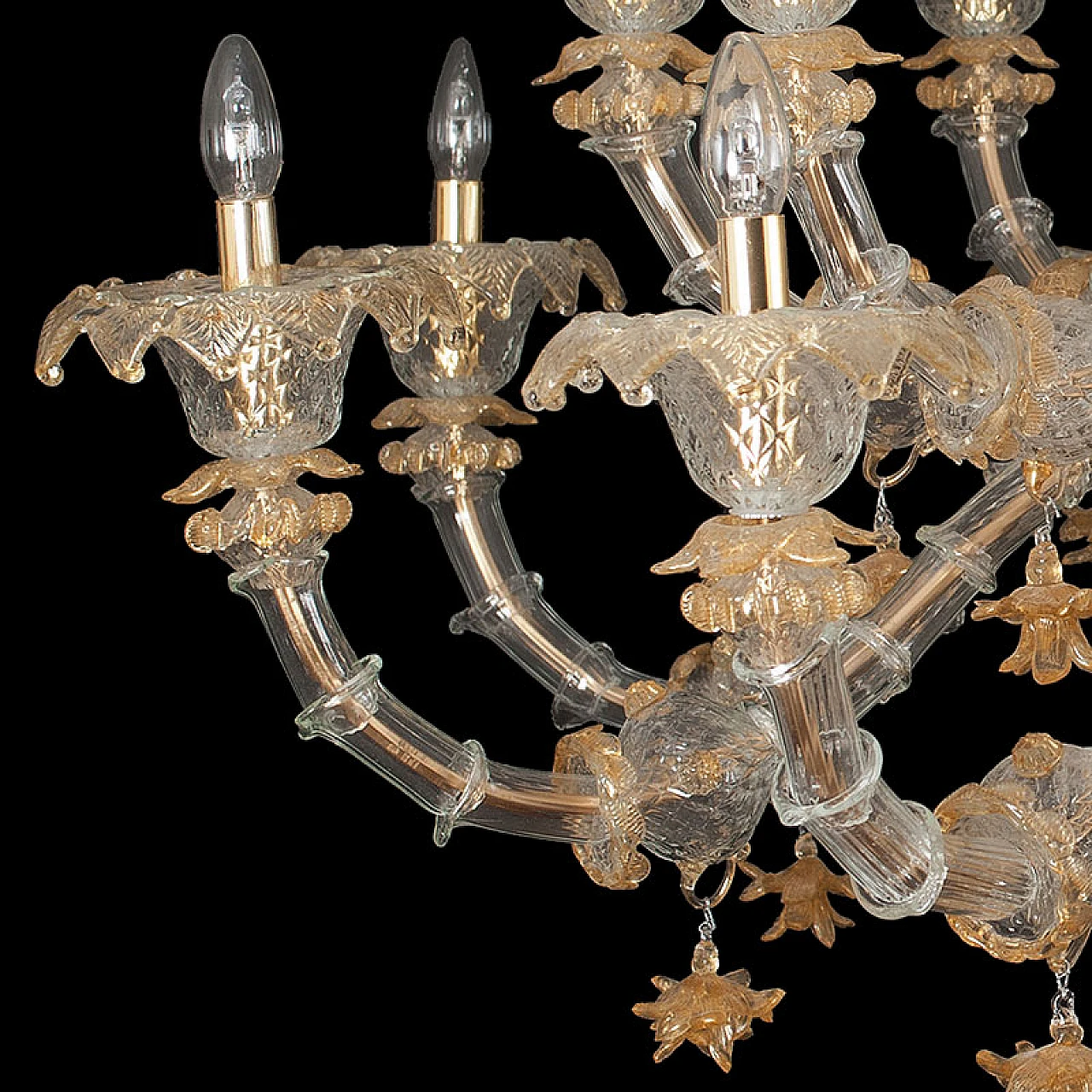 Rezzonico chandelier in crystal & golden Murano glass, 1920s 7