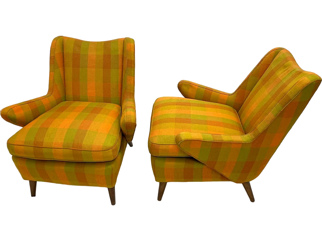 Pair of patterned fabric armchairs, 1960s 6