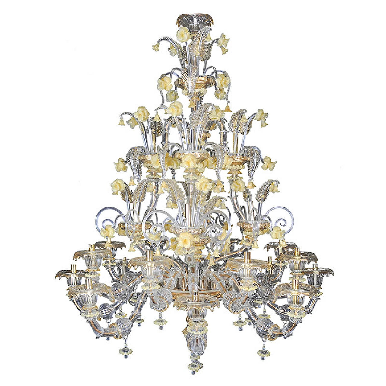 Rezzonico chandelier in Murano glass & yellow flowers, 1920s 1