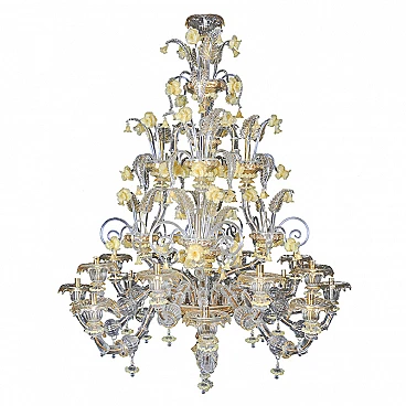 Rezzonico chandelier in Murano glass & yellow flowers, 1920s