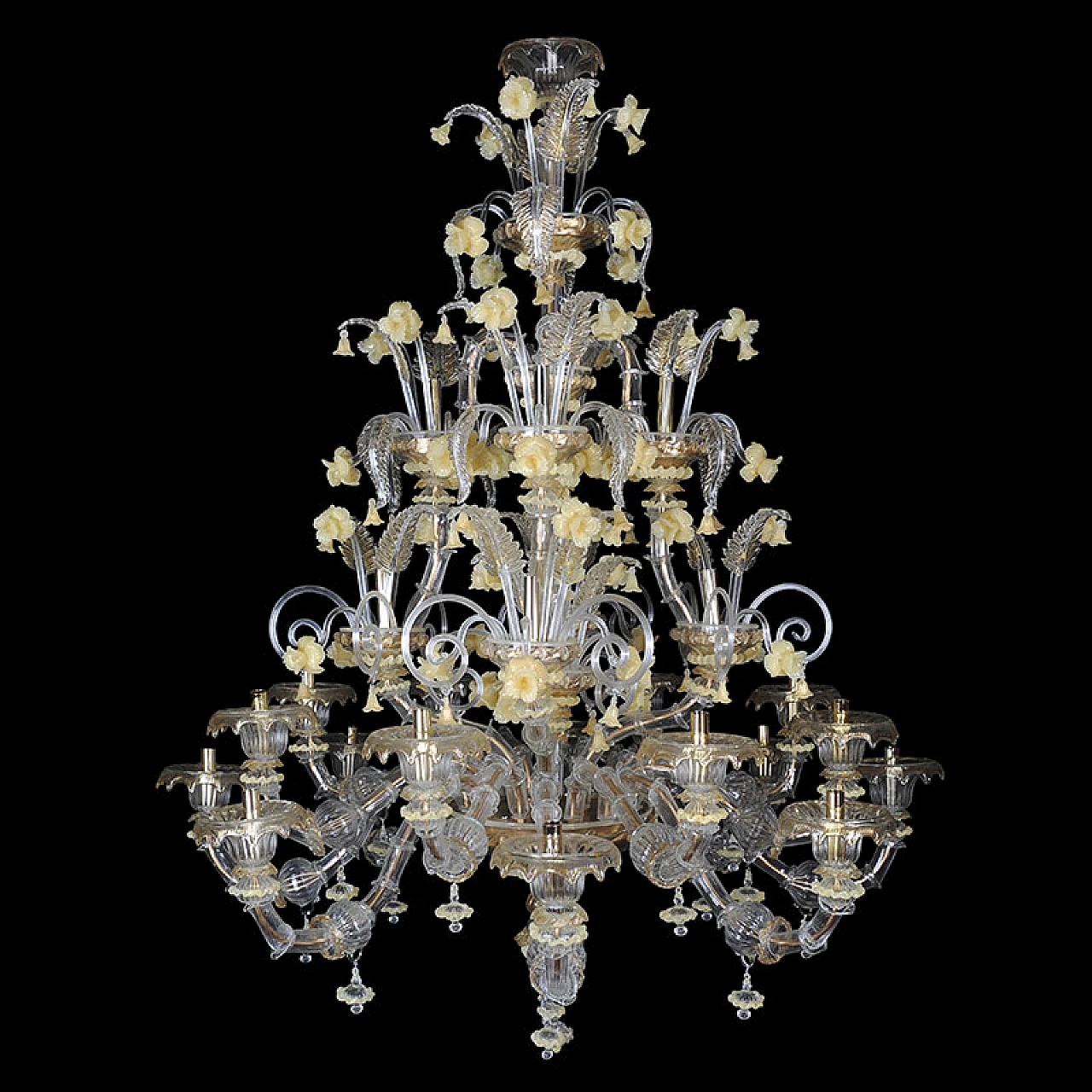 Rezzonico chandelier in Murano glass & yellow flowers, 1920s 2