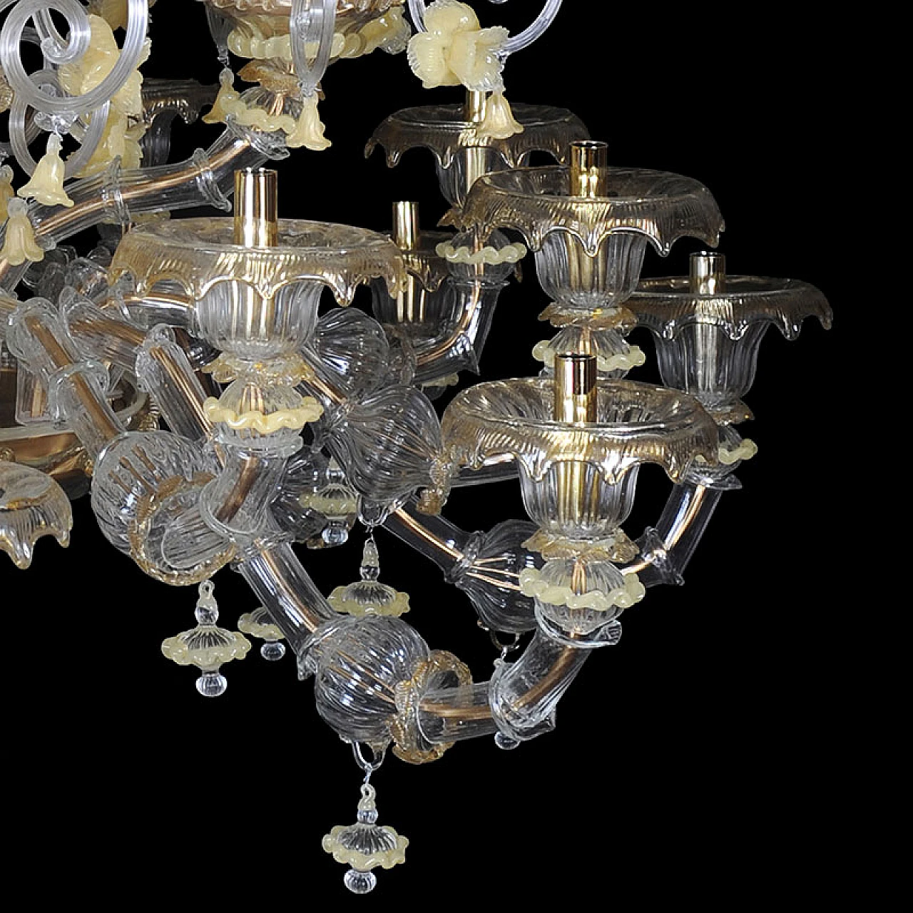 Rezzonico chandelier in Murano glass & yellow flowers, 1920s 4