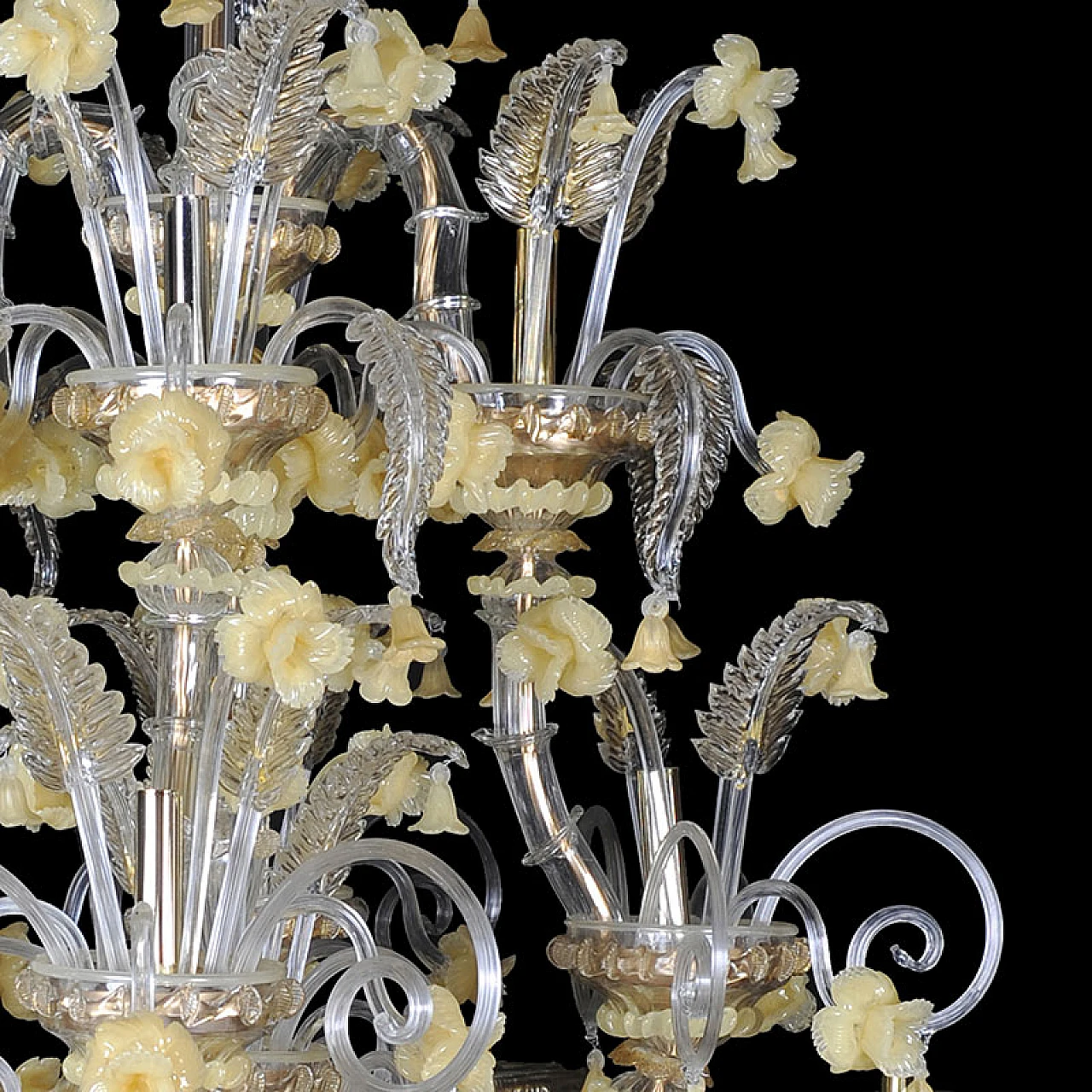 Rezzonico chandelier in Murano glass & yellow flowers, 1920s 6