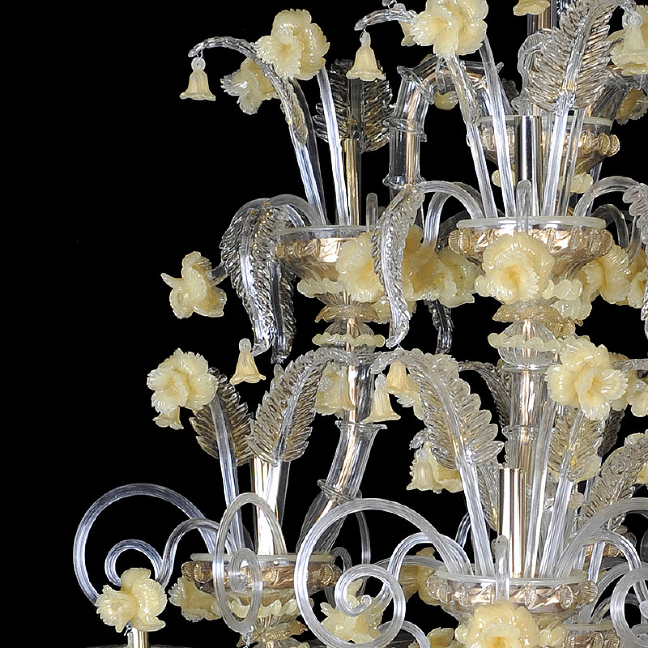 Rezzonico chandelier in Murano glass & yellow flowers, 1920s 7