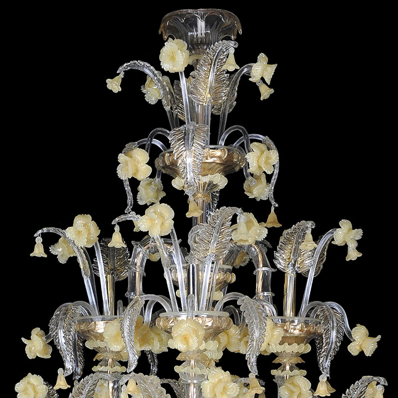 Rezzonico chandelier in Murano glass & yellow flowers, 1920s 8