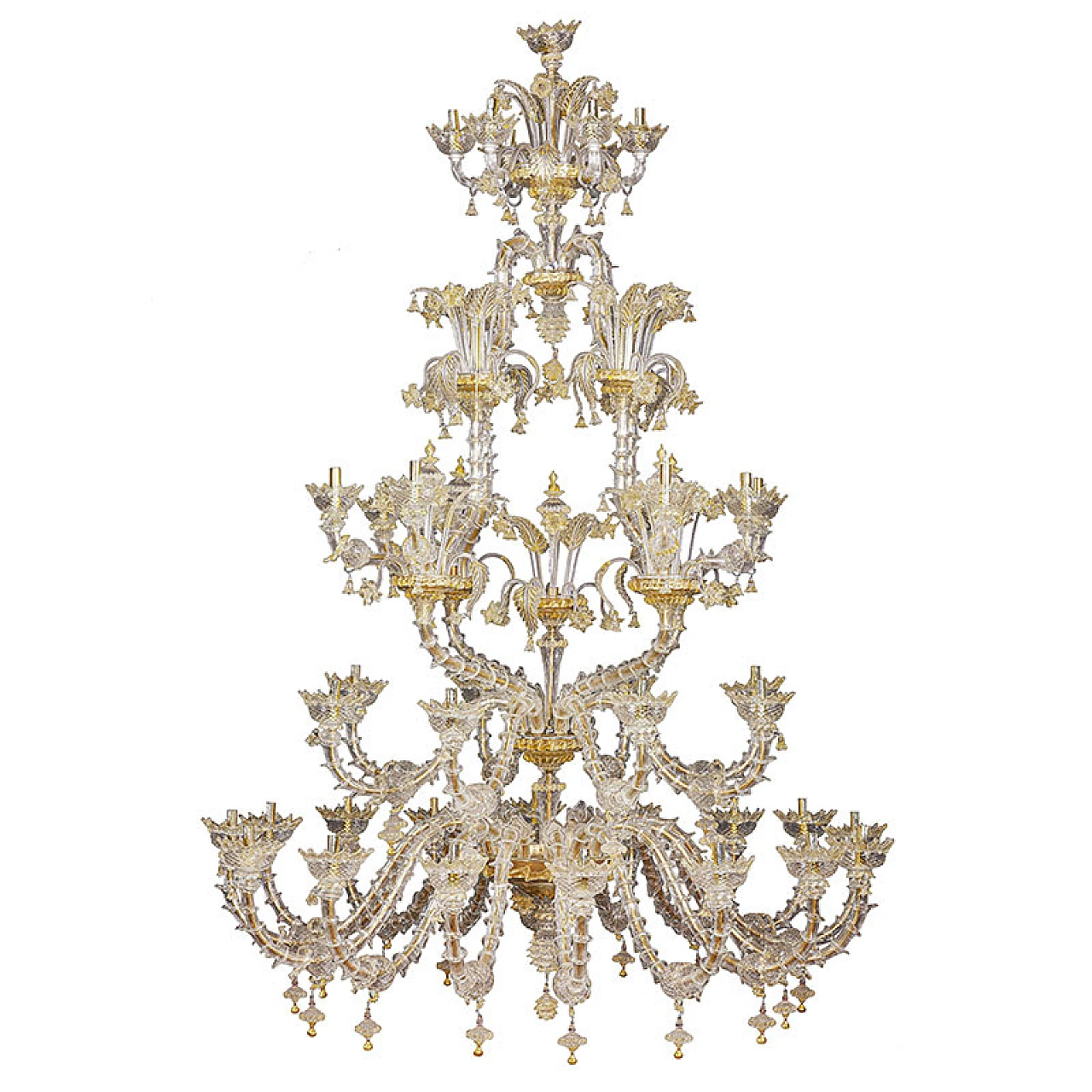 Rezzonico chandelier in glass & gold crystal decorations, 1920s 1