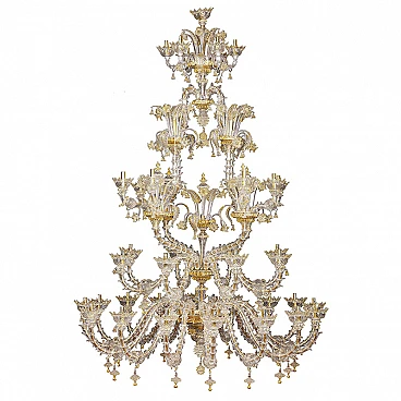 Rezzonico chandelier in glass & gold crystal decorations, 1920s