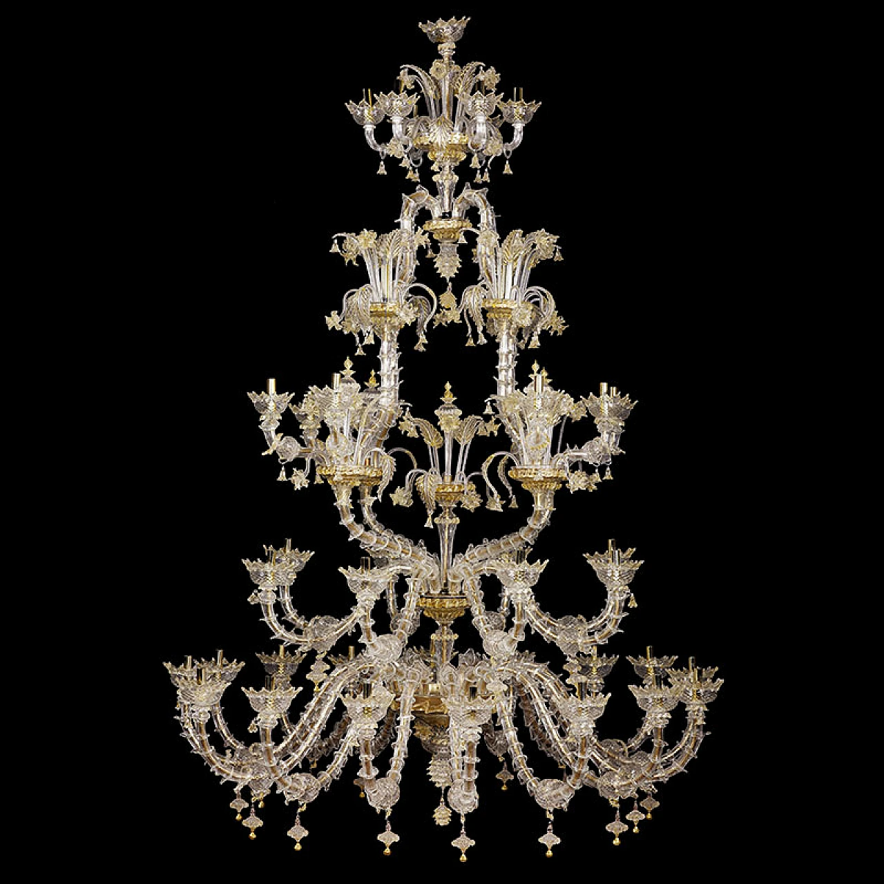 Rezzonico chandelier in glass & gold crystal decorations, 1920s 2