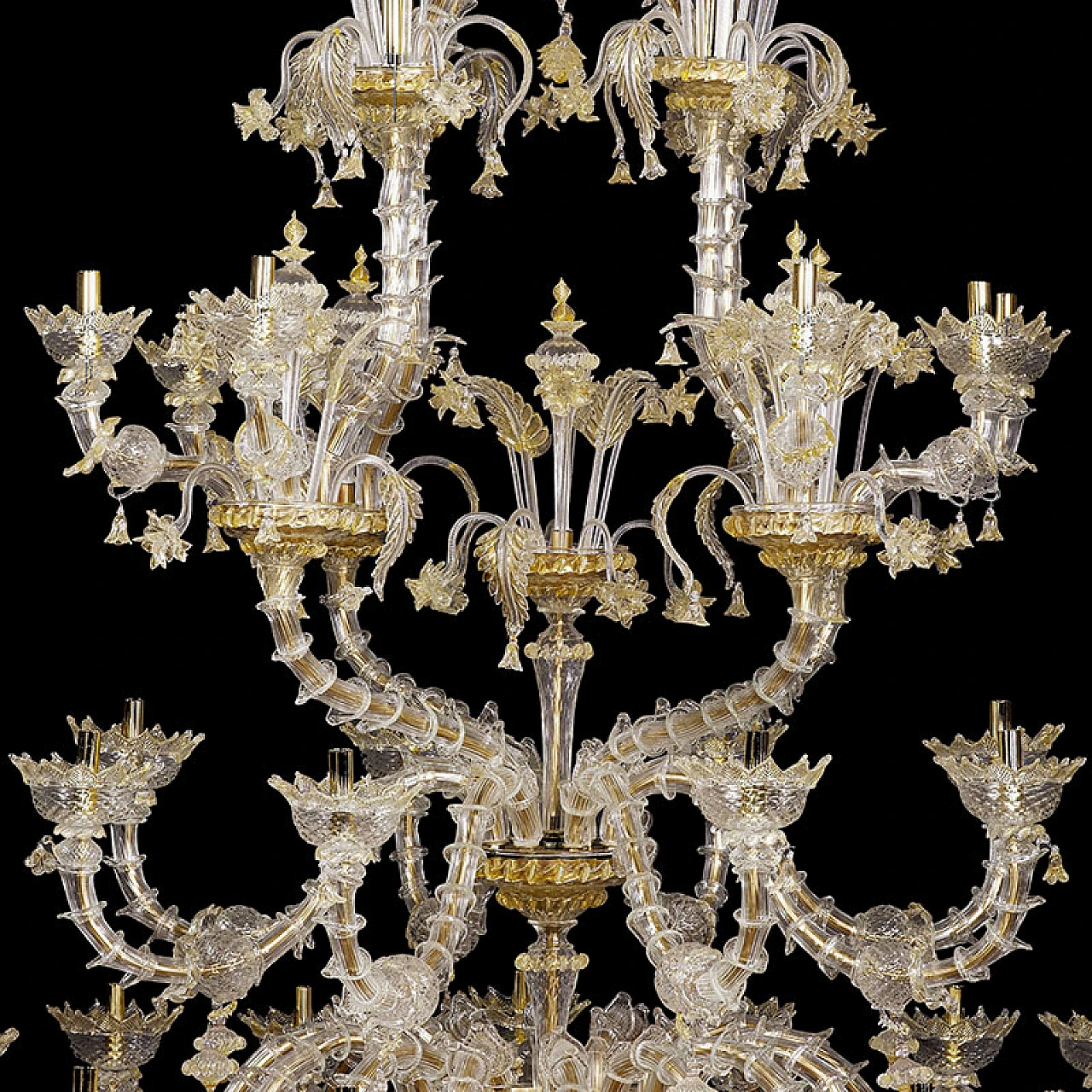 Rezzonico chandelier in glass & gold crystal decorations, 1920s 6