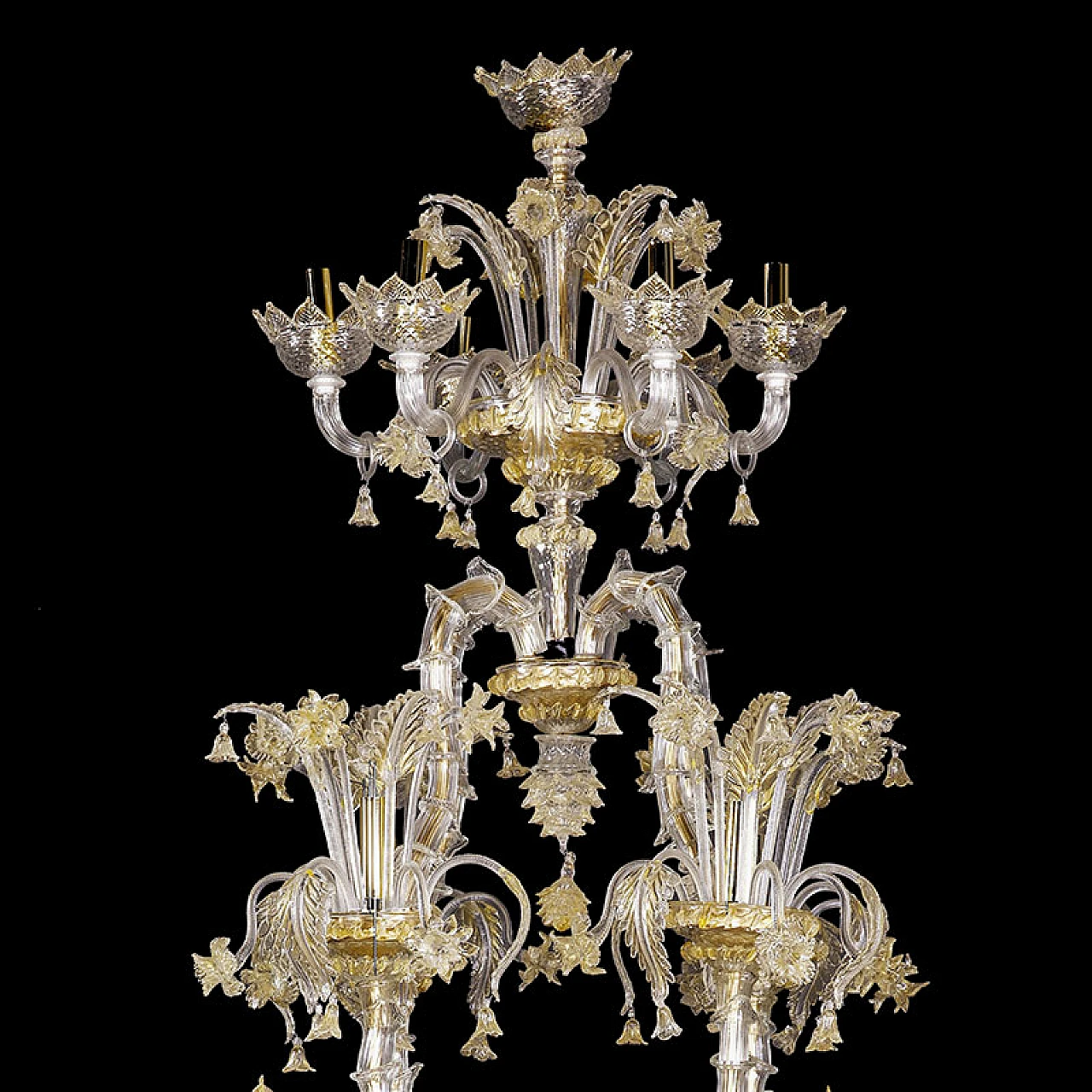 Rezzonico chandelier in glass & gold crystal decorations, 1920s 7