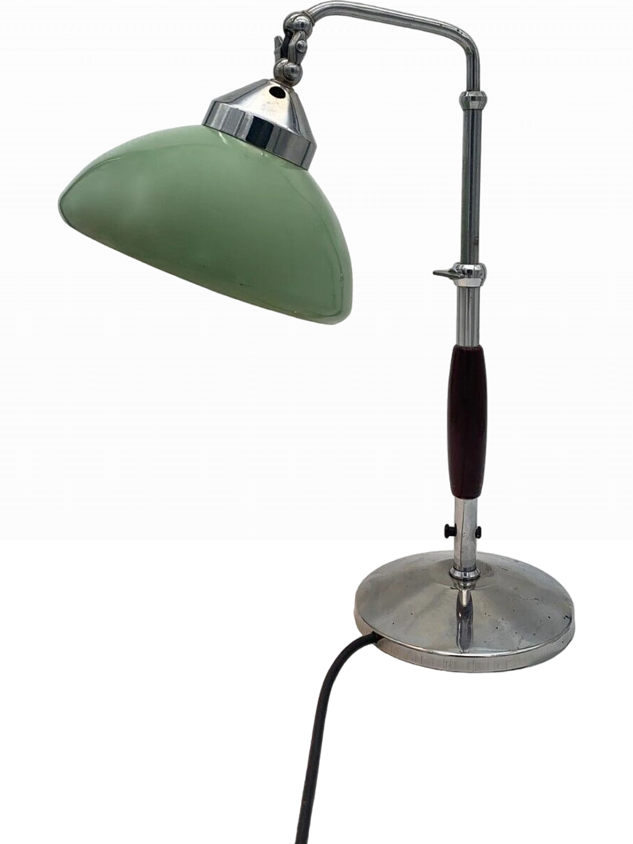 Chromed and green metal ministerial table lamp, 1940s 2