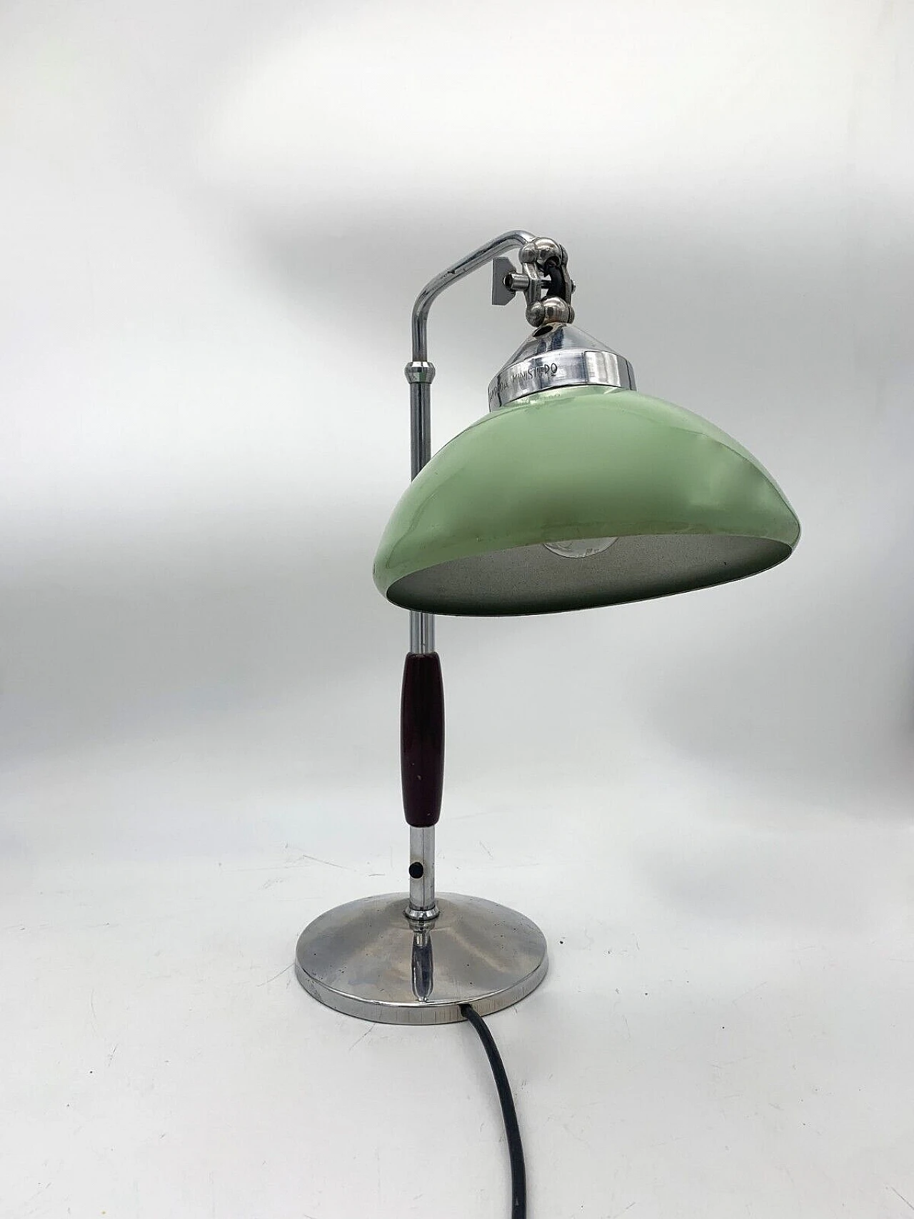 Chromed and green metal ministerial table lamp, 1940s 6