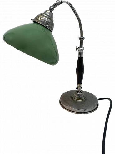 Green and chrome metal ministerial table lamp, 1940s