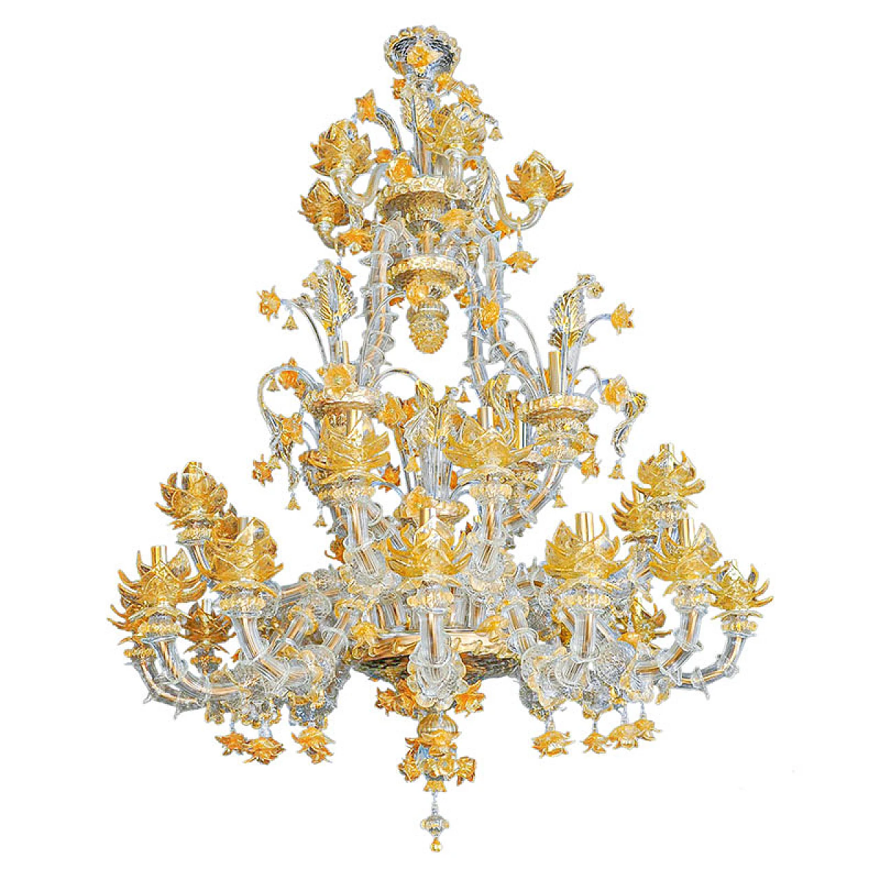 Rezzonico style chandelier crystal & gold Murano glass, 1930s 1