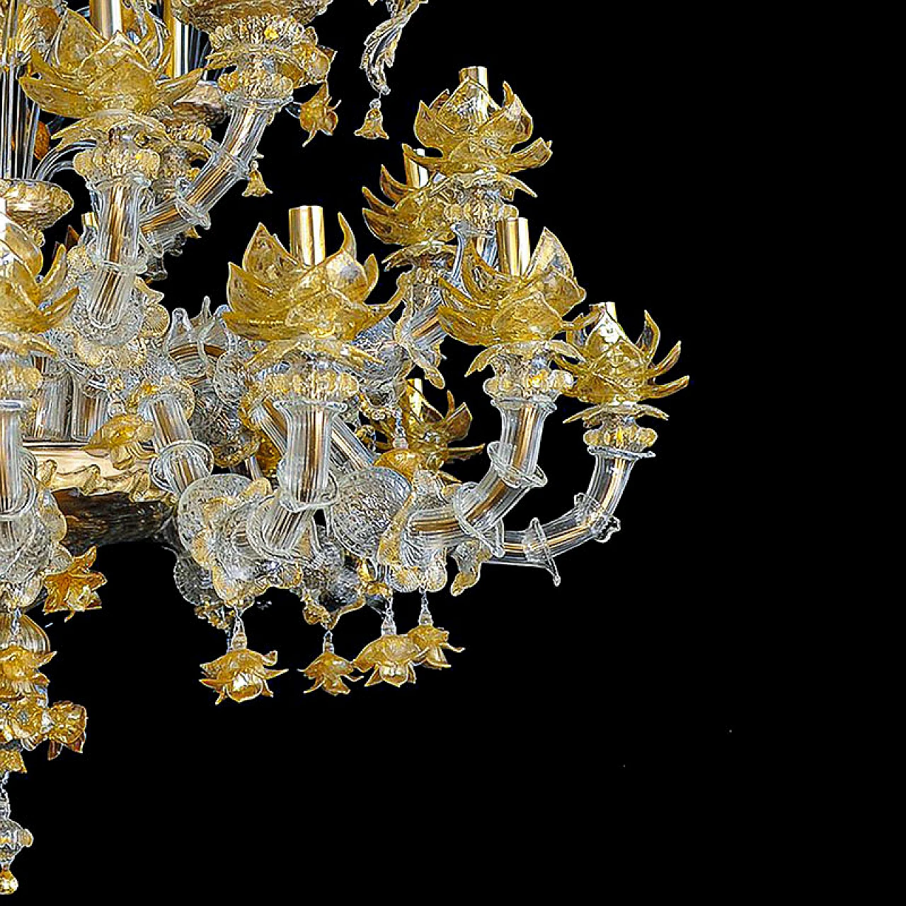 Rezzonico style chandelier crystal & gold Murano glass, 1930s 5