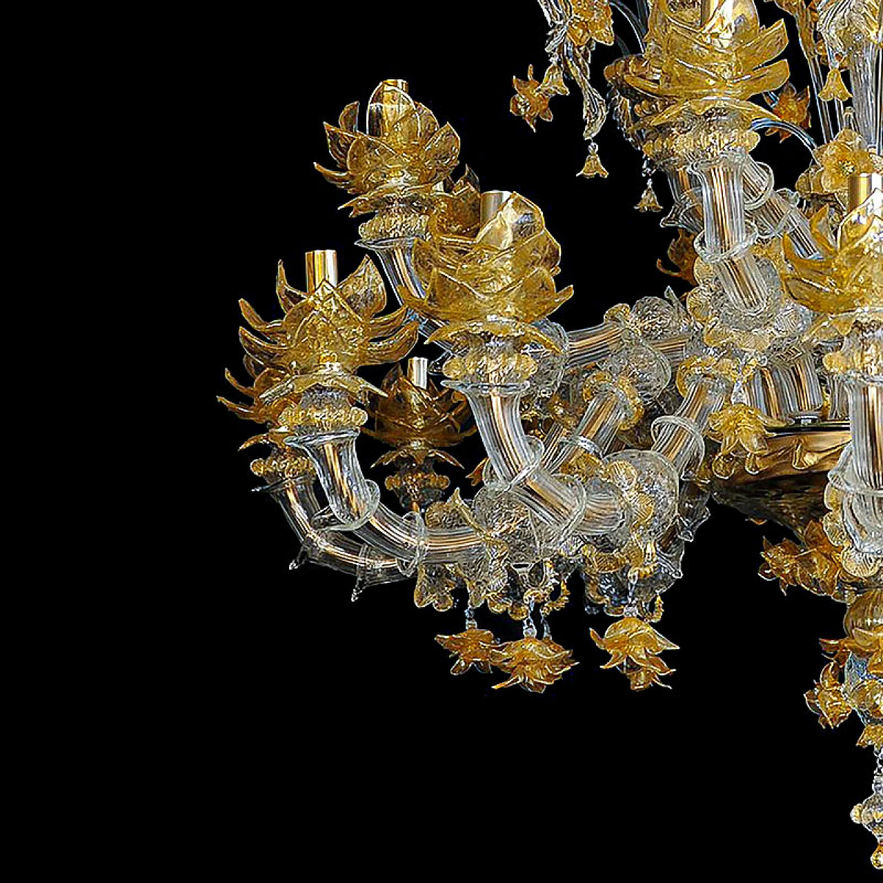 Rezzonico style chandelier crystal & gold Murano glass, 1930s 6