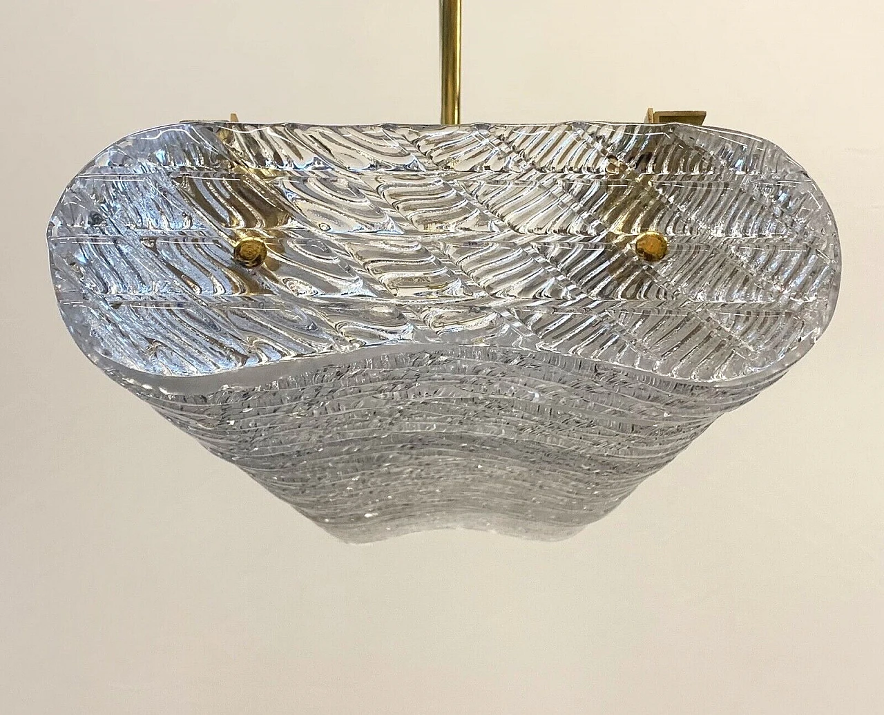 Brass and transparent Murano glass chandelier 10