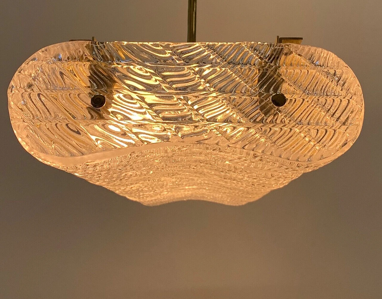 Brass and transparent Murano glass chandelier 13