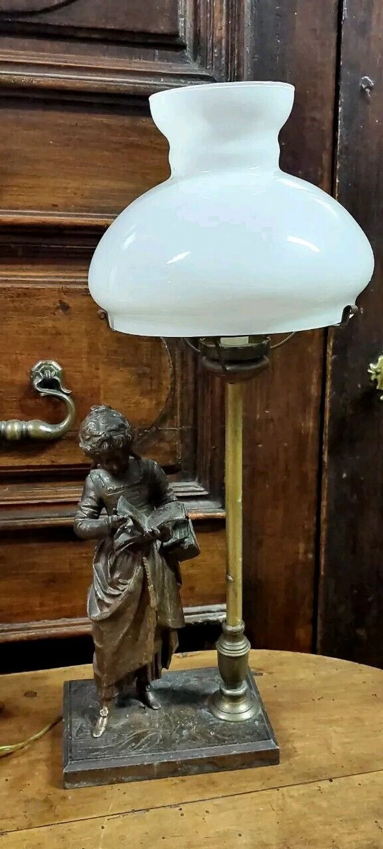 Art Nouveau table lamp with antimony dame, early 20th century 1