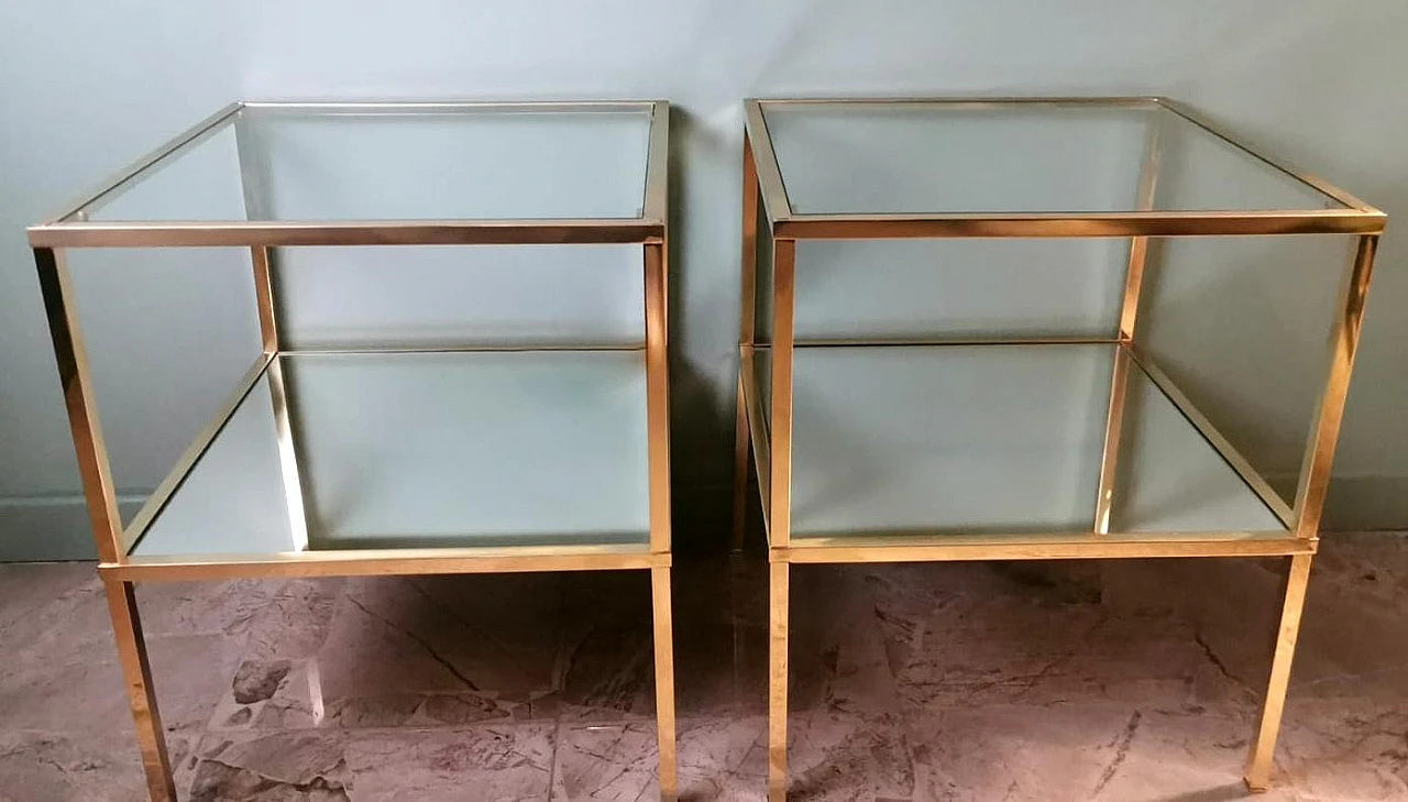 Pair of brass coffee tables with glass tops and mirror, 1970s 2